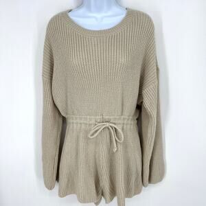 LUCCA Womens Sweater Knit Romper Shorts size M Tan Acrylic Knit